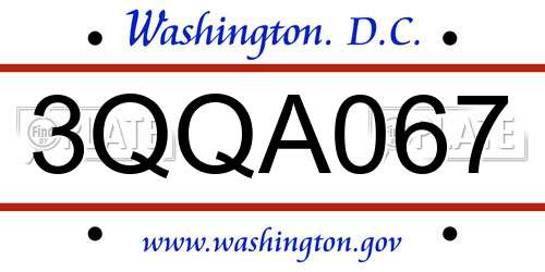 3QQA067 District Of Columbia License Plate