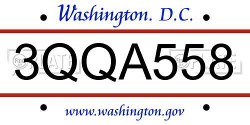 3QQA558 District Of Columbia License Plate