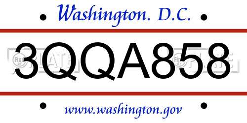 3QQA858 District Of Columbia License Plate