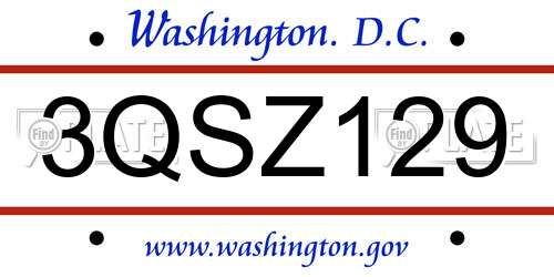 3QSZ129 District Of Columbia License Plate
