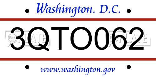 3QTO062 District Of Columbia License Plate