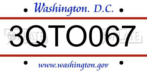 3QTO067 District Of Columbia License Plate