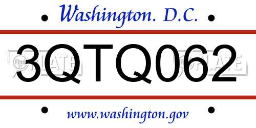 3QTQ062 District Of Columbia License Plate