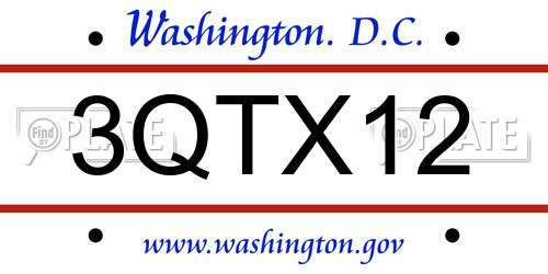3QTX12 District Of Columbia License Plate