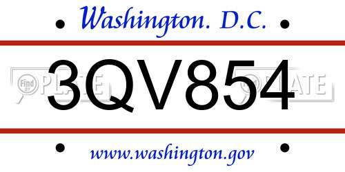 3QV854 District Of Columbia License Plate