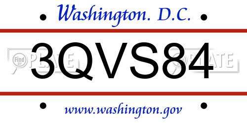 3QVS84 District Of Columbia License Plate