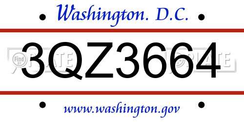 3QZ3664 District Of Columbia License Plate
