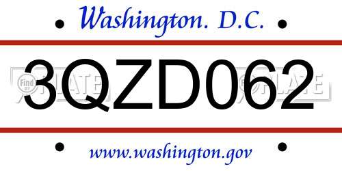 3QZD062 District Of Columbia License Plate