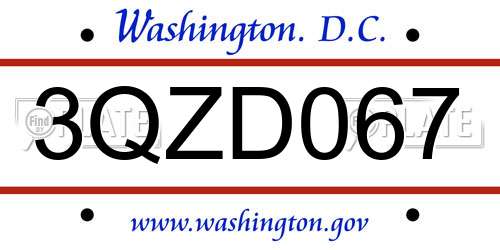 3QZD067 District Of Columbia License Plate