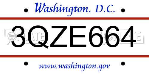 3QZE664 District Of Columbia License Plate