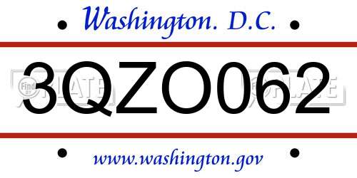 3QZO062 District Of Columbia License Plate