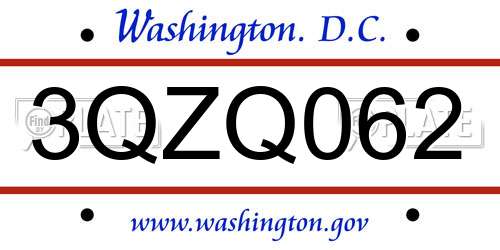 3QZQ062 District Of Columbia License Plate