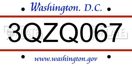 3QZQ067 District Of Columbia License Plate