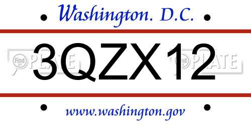 3QZX12 District Of Columbia License Plate