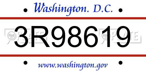 3R98619 District Of Columbia License Plate