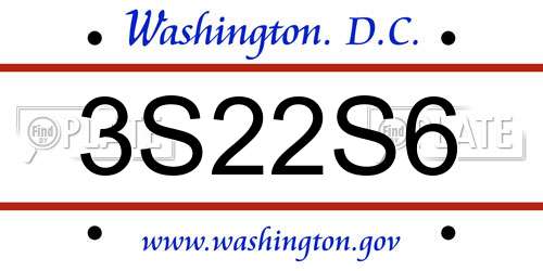 3S22S6 District Of Columbia License Plate