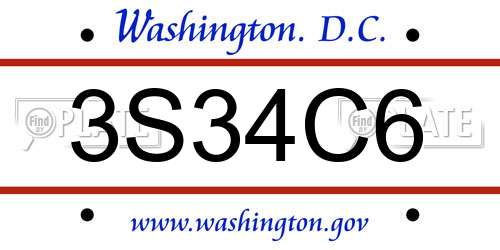 3S34C6 District Of Columbia License Plate