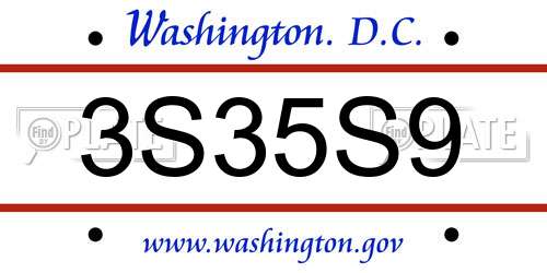 3S35S9 District Of Columbia License Plate