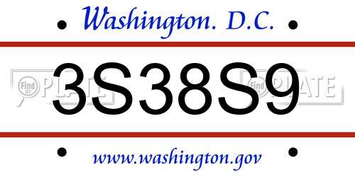 3S38S9 District Of Columbia License Plate