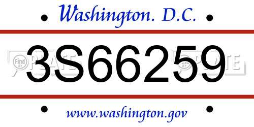 3S66259 District Of Columbia License Plate