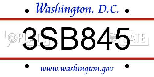 3SB845 District Of Columbia License Plate