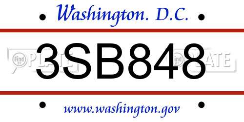 3SB848 District Of Columbia License Plate