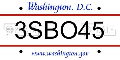3SBO45 District Of Columbia License Plate