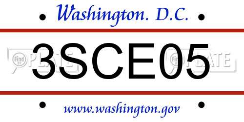 3SCE05 District Of Columbia License Plate