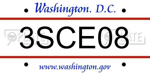 3SCE08 District Of Columbia License Plate