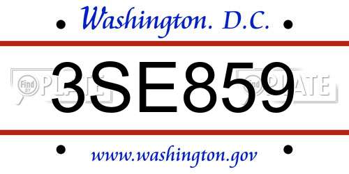 3SE859 District Of Columbia License Plate