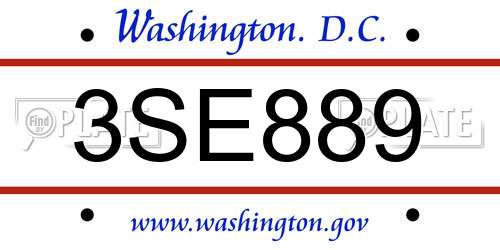 3SE889 District Of Columbia License Plate