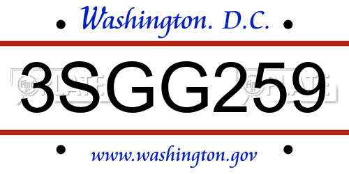 3SGG259 District Of Columbia License Plate