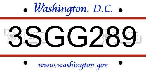3SGG289 District Of Columbia License Plate