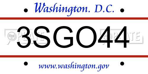 3SGO44 District Of Columbia License Plate