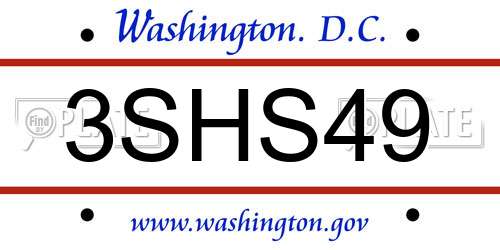 3SHS49 District Of Columbia License Plate