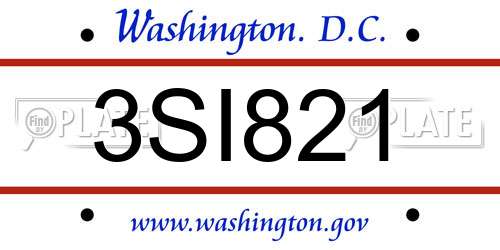 3SI821 District Of Columbia License Plate