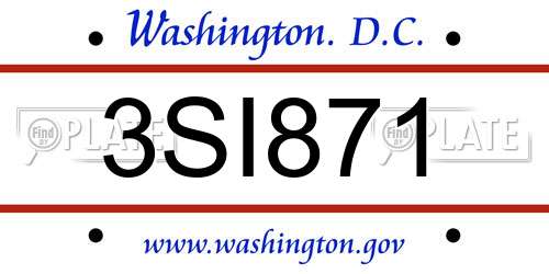 3SI871 District Of Columbia License Plate