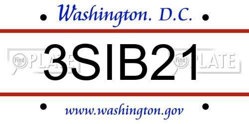 3SIB21 District Of Columbia License Plate