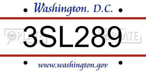 3SL289 District Of Columbia License Plate