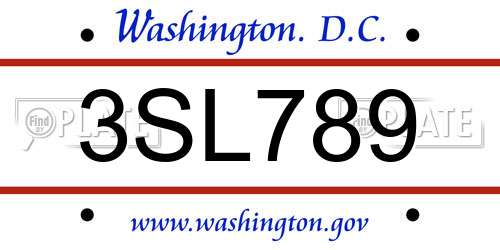 3SL789 District Of Columbia License Plate