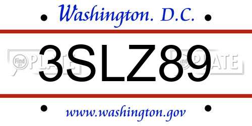 3SLZ89 District Of Columbia License Plate