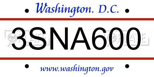 3SNA600 District Of Columbia License Plate