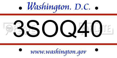 3SOQ40 District Of Columbia License Plate