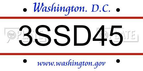 3SSD45 District Of Columbia License Plate