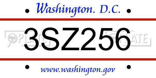 3SZ256 District Of Columbia License Plate