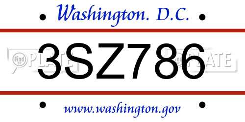 3SZ786 District Of Columbia License Plate