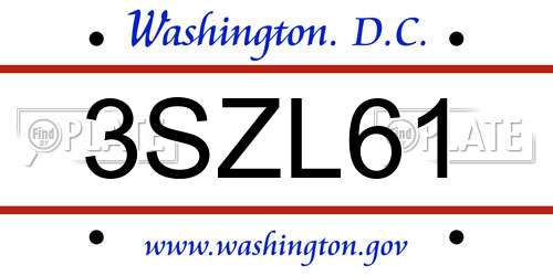 3SZL61 District Of Columbia License Plate