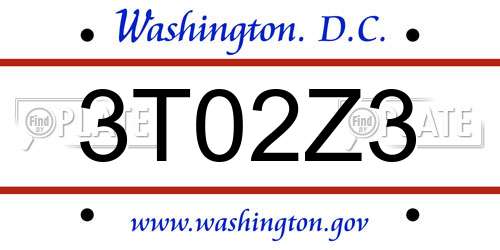 3T02Z3 District Of Columbia License Plate