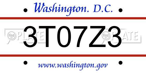 3T07Z3 District Of Columbia License Plate