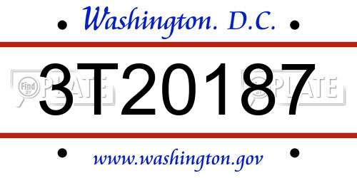 3T20187 District Of Columbia License Plate